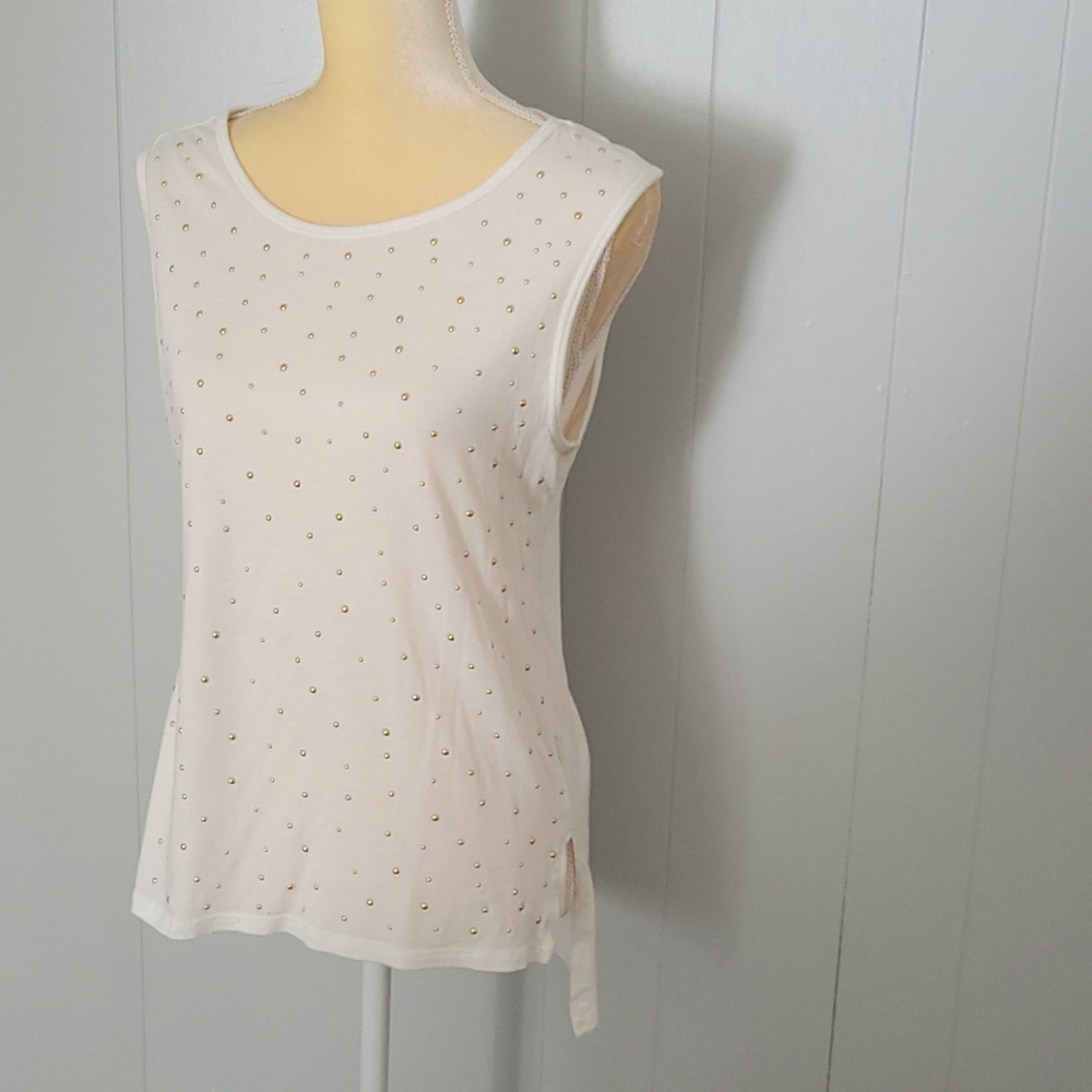 Forever 21 Drop Hem Cream Sleveless w/Gold Bejewel